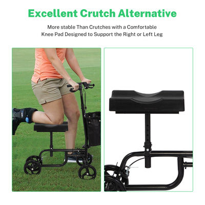 Segmart Knee Scooter for Broken Foot for Adults, Foldable Knee Walker with Basket Dual Braking System for Ankle and Foot Injured, Best Crutches Alternative, 330 lbs, Black