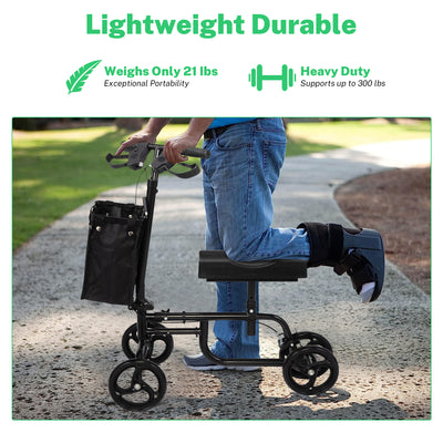 Segmart Knee Scooter for Broken Foot for Adults, Foldable Knee Walker with Basket Dual Braking System for Ankle and Foot Injured, Best Crutches Alternative, 330 lbs, Black
