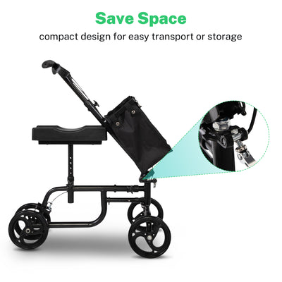 Segmart Knee Scooter for Broken Foot for Adults, Foldable Knee Walker with Basket Dual Braking System for Ankle and Foot Injured, Best Crutches Alternative, 330 lbs, Black