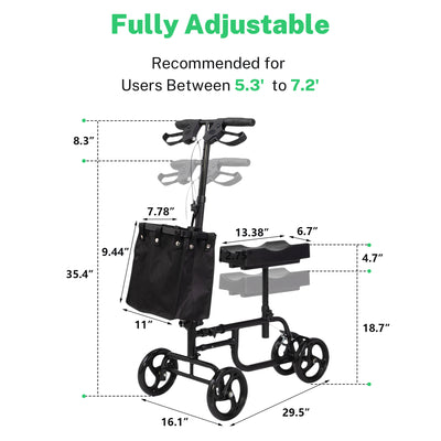 Segmart Knee Scooter for Broken Foot for Adults, Foldable Knee Walker with Basket Dual Braking System for Ankle and Foot Injured, Best Crutches Alternative, 330 lbs, Black