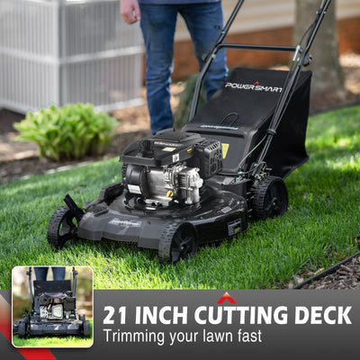 Foldable Lawn Mower, Segmart 21'' Outdoor Gas Powered Self Propelled Lawn Mower with 15.9 Gallon Bag, 3-in-1 Multifunction Lawn Mowers with 5 Adjustable Heights, Motor Oil Included