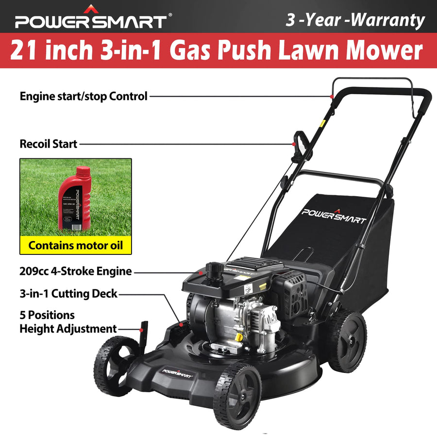 Foldable Lawn Mower, Segmart 21'' Outdoor Gas Powered Self Propelled Lawn Mower with 15.9 Gallon Bag, 3-in-1 Multifunction Lawn Mowers with 5 Adjustable Heights, Motor Oil Included