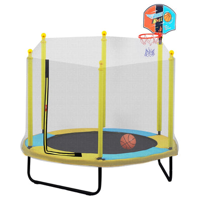 Mini Trampoline for Kids, 60" Portable Small Toddler Trampoline with Basketball Hoop, Durable and Safe Rebounder Trampoline for Kid Exercise, Outdoor Indoor Exercise Trampoline, Yellow, L3702