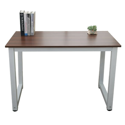 Modern Simple Computer Table for Office furniture, 43" Large Students Study Writing Desk with MDF Tabletop Board and Brown Iron Frame, Easy to Assemble, Computer Table for Waiting Room, 500lbs, S5769