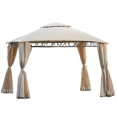 Outdoor BBQ Canopy Tent, Gazebo Canopy with Mosquito Netting for 5-6 Person, Water and UV-Resistant Garden Party Tent with Double Layer Top, BBQ Tent for Patio Backyard, Easy Setup, Beige, S9649