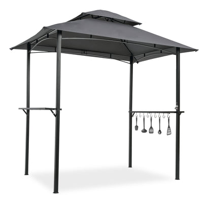 Outdoor Party Gazebo, 5x8FT BBQ Grill Gazebo Canopy for Outside, Waterproof Patio Gazebo Tent with Hook and Bar Counters, BBQ Beach Sunshelter with Double Tier Soft Top Canopy and Steel Frame, L6070
