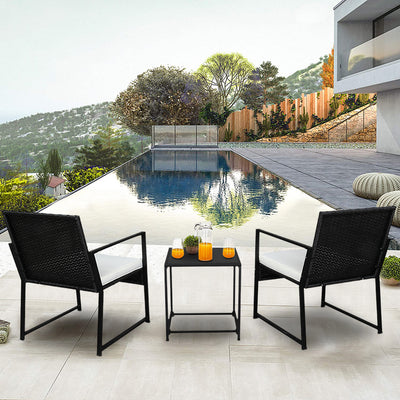 Outdoor Patio Furniture Sets Clearance, 3 Piece Outdoor Chairs with Cushions, Modern Patio Bistro Rattan Chair Conversation Sets with Coffee Table for Backyard Garden Pool Deck, L