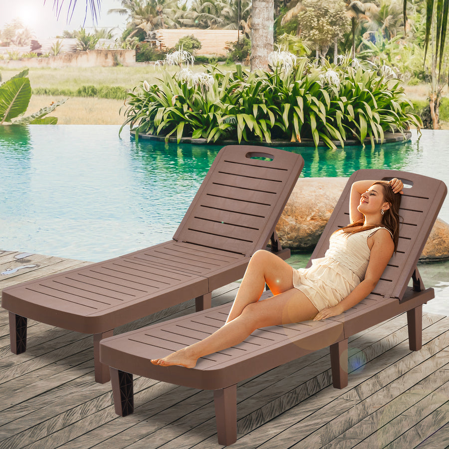 Segmart 2 Pieces Patio Chaise Lounge Furniture Set, Pool Reclining Chaise Chairs Set with Side Table, 5-Level Angles Adjust Backrest Outdoor Lounge, Brown, SS2122