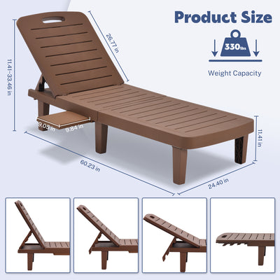 Segmart 2 Pieces Patio Chaise Lounge Furniture Set, Pool Reclining Chaise Chairs Set with Side Table, 5-Level Angles Adjust Backrest Outdoor Lounge, Brown, SS2122