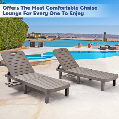 Segmart 2 Pieces Patio Chaise Lounge Furniture Set, Pool Reclining Chaise Chairs Set with Side Table, 5-Level Angles Adjust Backrest Outdoor Lounge, Grey, SS2122