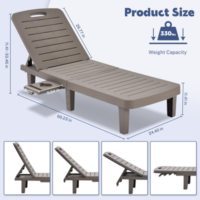 Segmart 2 Pieces Patio Chaise Lounge Furniture Set, Pool Reclining Chaise Chairs Set with Side Table, 5-Level Angles Adjust Backrest Outdoor Lounge, Grey, SS2122