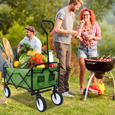 Segmart Folding Wagon Camp Cart, Outdoor Beach Wagon with Adjustable Handle & 2 Mesh Cup Holders, Utility Wagon Perfect for Camping, Beach, 150lbs, Green, S10484