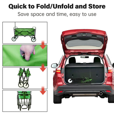 Segmart Folding Wagon Camp Cart, Outdoor Beach Wagon with Adjustable Handle & 2 Mesh Cup Holders, Utility Wagon Perfect for Camping, Beach, 150lbs, Green, S10484