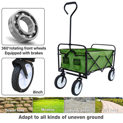 Segmart Folding Wagon Camp Cart, Outdoor Beach Wagon with Adjustable Handle & 2 Mesh Cup Holders, Utility Wagon Perfect for Camping, Beach, 150lbs, Green, S10484