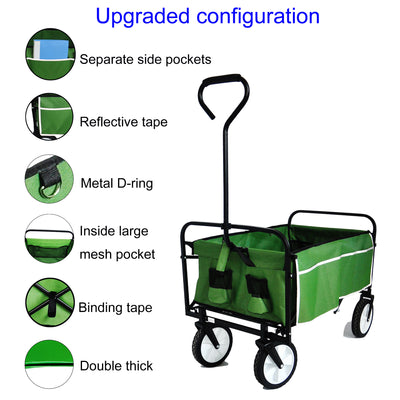 Segmart Folding Wagon Camp Cart, Outdoor Beach Wagon with Adjustable Handle & 2 Mesh Cup Holders, Utility Wagon Perfect for Camping, Beach, 150lbs, Green, S10484