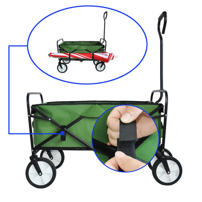 Segmart Folding Wagon Camp Cart, Outdoor Beach Wagon with Adjustable Handle & 2 Mesh Cup Holders, Utility Wagon Perfect for Camping, Beach, 150lbs, Green, S10484
