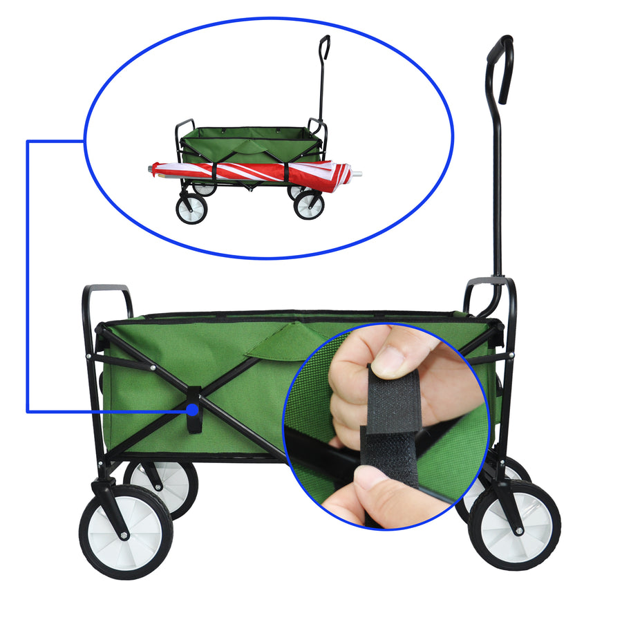 Segmart Folding Wagon Camp Cart, Outdoor Beach Wagon with Adjustable Handle & 2 Mesh Cup Holders, Utility Wagon Perfect for Camping, Beach, 150lbs, Green, S10484