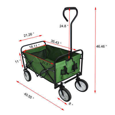 Segmart Folding Wagon Camp Cart, Outdoor Beach Wagon with Adjustable Handle & 2 Mesh Cup Holders, Utility Wagon Perfect for Camping, Beach, 150lbs, Green, S10484