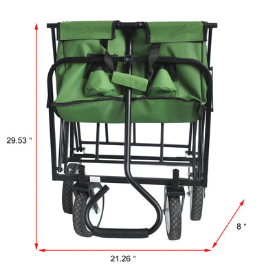 Segmart Folding Wagon Camp Cart, Outdoor Beach Wagon with Adjustable Handle & 2 Mesh Cup Holders, Utility Wagon Perfect for Camping, Beach, 150lbs, Green, S10484