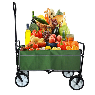 Segmart Folding Wagon Camp Cart, Outdoor Beach Wagon with Adjustable Handle & 2 Mesh Cup Holders, Utility Wagon Perfect for Camping, Beach, 150lbs, Green, S10484