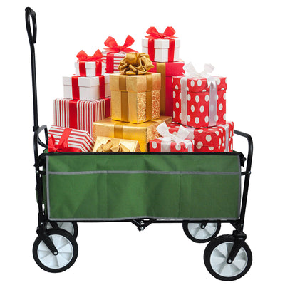 Segmart Folding Wagon Camp Cart, Outdoor Beach Wagon with Adjustable Handle & 2 Mesh Cup Holders, Utility Wagon Perfect for Camping, Beach, 150lbs, Green, S10484