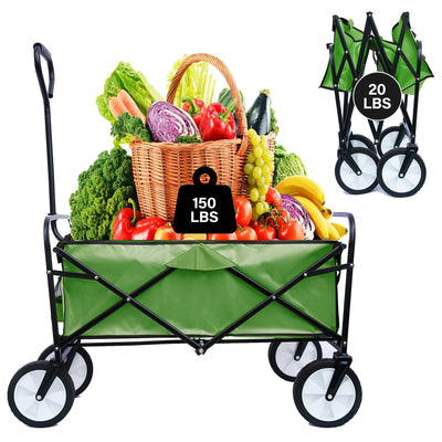 Segmart Folding Wagon Camp Cart, Outdoor Beach Wagon with Adjustable Handle & 2 Mesh Cup Holders, Utility Wagon Perfect for Camping, Beach, 150lbs, Green, S10484