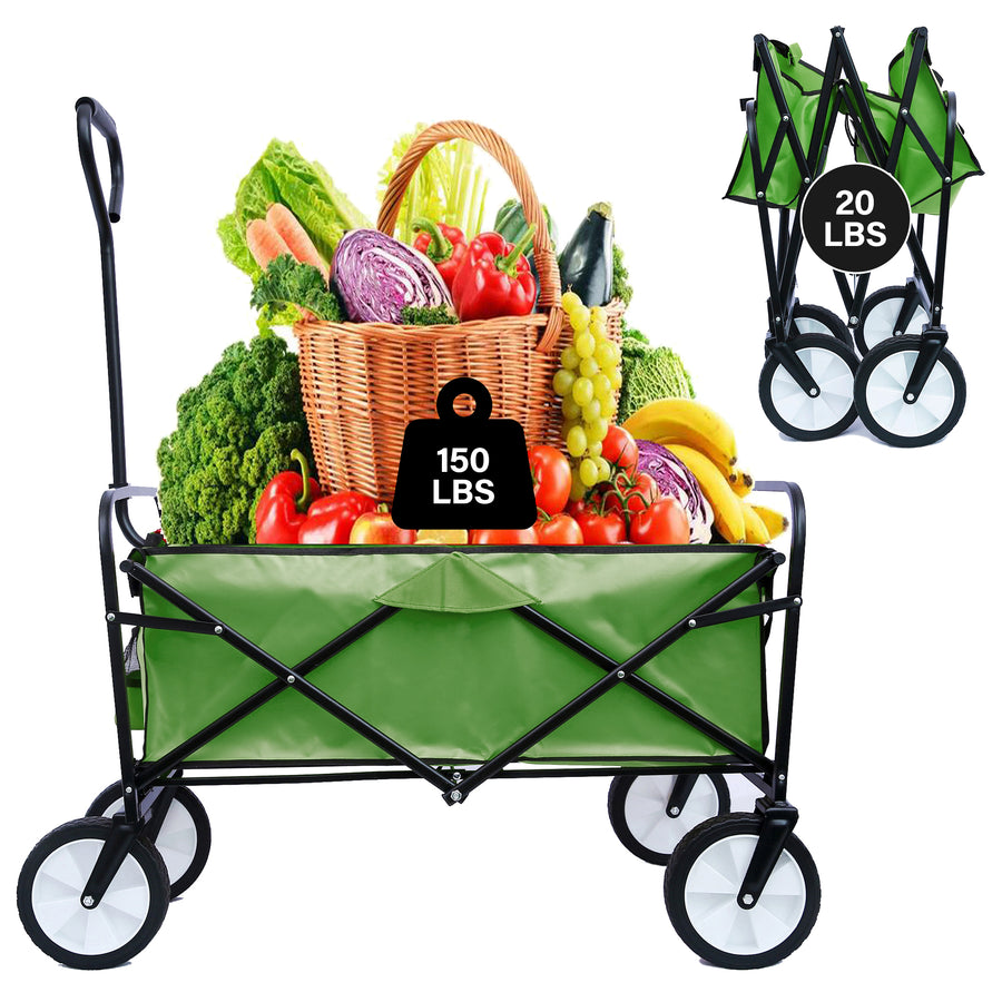 Segmart Folding Wagon Camp Cart, Outdoor Beach Wagon with Adjustable Handle & 2 Mesh Cup Holders, Utility Wagon Perfect for Camping, Beach, 150lbs, Green, S10484