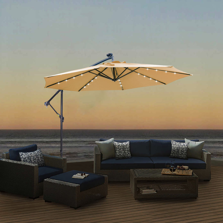Patio Umbrella with Led Lights, 10FT Solar LED Offset Outdoor Umbrella – SEGMART Patio Umbrella with Led Lights, 10FT Solar LED Offset Outdoor Umbrella – SEGMART