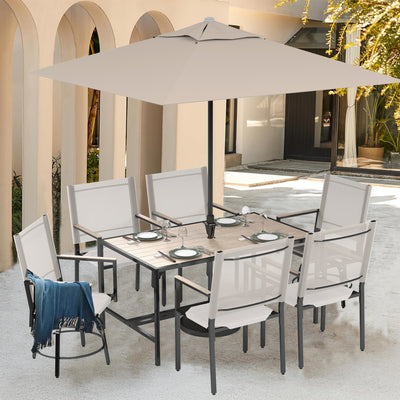 Segmart 7 PCS Outdoor Patio Dining Set, Rectangular Steel Dining Table with 1.57" Umbrella Hole, 4 Stackable Textilene Chairs & 2 Swivel Chairs, Conversation Furniture Set for Yard, Garden, Poolside