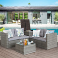 Segmart Outdoor Patio Furniture Sofa Set, 4 Piece All-Weather Wicker Rattan Conversation Sectional Modular Sofa Set for Porch Deck, Storage Box and Cushions, Gray, S13096