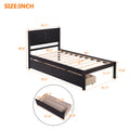 Twin Size Platform Bed, Elegant Kids Wood Bed Frame with 2 Drawers, Minimalistic Wood Platform Bed with Solid Pine Wood Headboard, Wood Slat Support Mattress Foundation, Twin, White, SS953