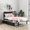 Twin Size Platform Bed, Elegant Kids Wood Bed Frame with 2 Drawers, Minimalistic Wood Platform Bed with Solid Pine Wood Headboard, Wood Slat Support Mattress Foundation, Twin, White, SS953