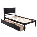 Twin Size Platform Bed, Elegant Kids Wood Bed Frame with 2 Drawers, Minimalistic Wood Platform Bed with Solid Pine Wood Headboard, Wood Slat Support Mattress Foundation, Twin, White, SS953