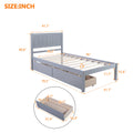 Twin Size Platform Bed, Elegant Kids Wood Bed Frame with 2 Drawers, Minimalistic Wood Platform Bed with Solid Pine Wood Headboard, Wood Slat Support Mattress Foundation, Twin, White, SS953