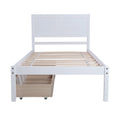 Twin Size Platform Bed, Elegant Kids Wood Bed Frame with 2 Drawers, Minimalistic Wood Platform Bed with Solid Pine Wood Headboard, Wood Slat Support Mattress Foundation, Twin, White, SS953