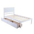 Twin Size Platform Bed, Elegant Kids Wood Bed Frame with 2 Drawers, Minimalistic Wood Platform Bed with Solid Pine Wood Headboard, Wood Slat Support Mattress Foundation, Twin, White, SS953