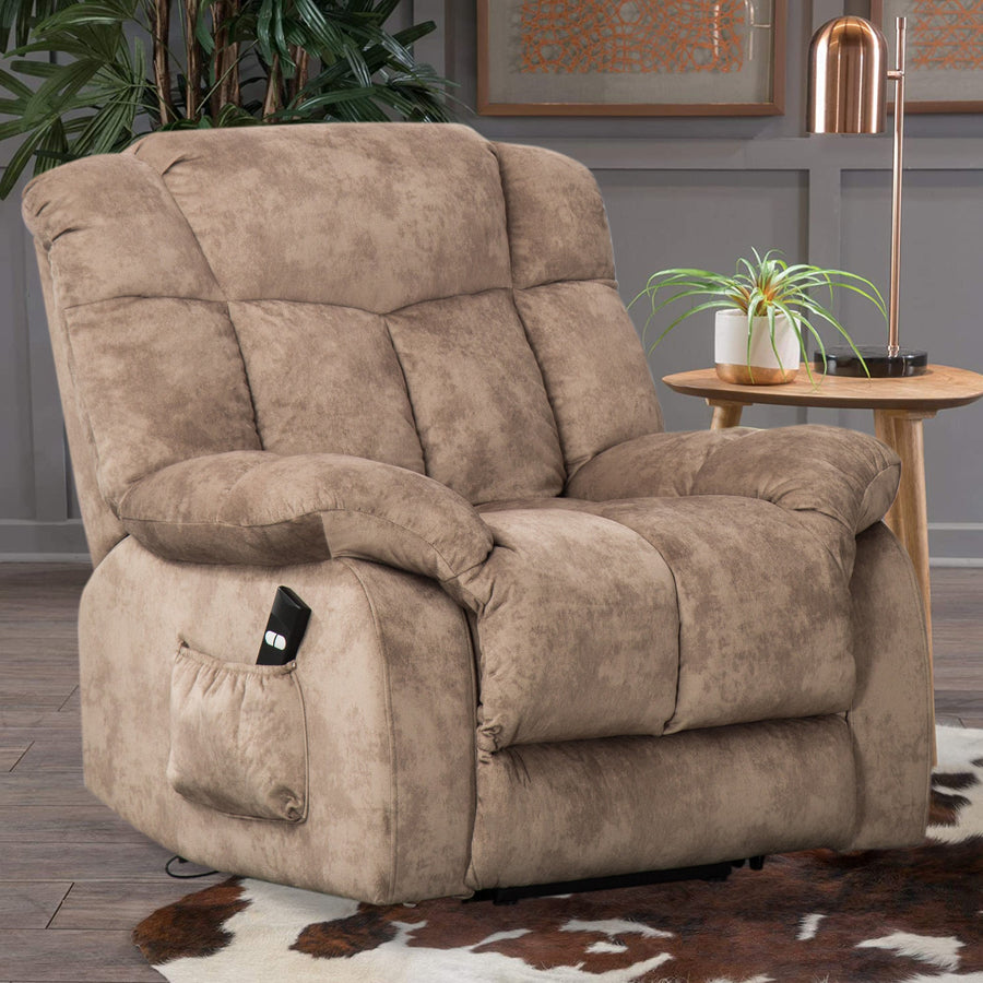 Electric Power Lift Recliner, Heavy Duty 300lbs Classic Fabric Sofa Chair for Elderly, Ergonomic Lounge Single Sofa with 3 Positions Lift, Plush Arms and Remote Control, Side Pocket, Camel, SS423