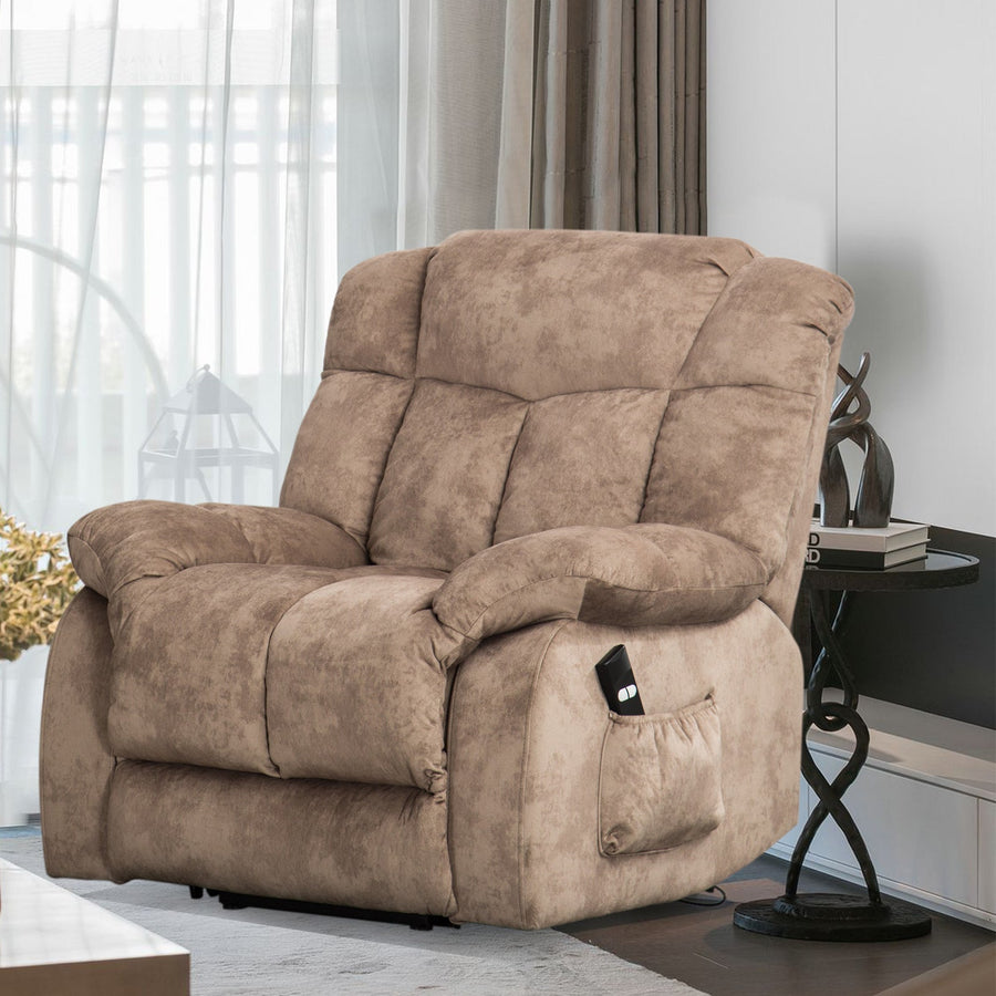 SEGMART Electric Power Lift Recliner Chair, Heavy Duty Classic Fabric Sofa Chair for Elderly, Ergonomic Lounge Single Sofa with Plush Extended Arms and Remote Control, 3 Positions, Camel, SS420