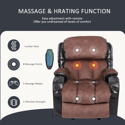 Massage Recliner Sofa with Remote Control, Single PU Leather Ergonomic Recliner Chaise Chair w/Rocking Function and Side Pocket, for Home, Lounge, Psychotherapy Room