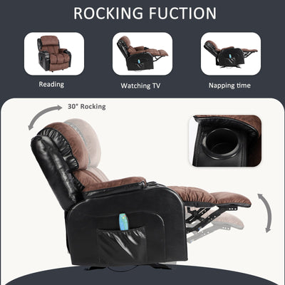 Massage Recliner Sofa with Remote Control, Single PU Leather Ergonomic Recliner Chaise Chair w/Rocking Function and Side Pocket, for Home, Lounge, Psychotherapy Room