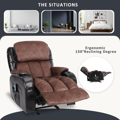 Massage Recliner Sofa with Remote Control, Single PU Leather Ergonomic Recliner Chaise Chair w/Rocking Function and Side Pocket, for Home, Lounge, Psychotherapy Room