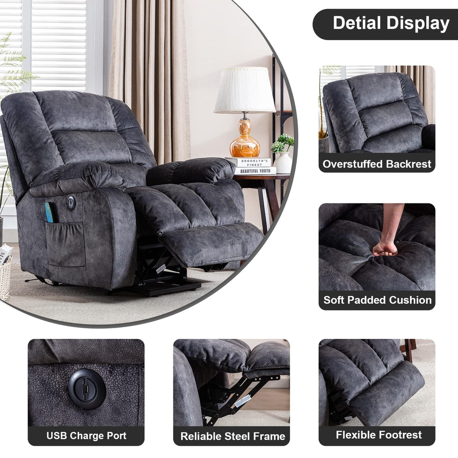 Segmart Power Lift Recliner, Heavy Duty 330lbs Velvet Sofa Chair for Elderly, Ergonomic Lounge Single Sofa with 4 Positions Lift, Plush Arms and Remote Control, Storage Pockets, Grey, SS1817