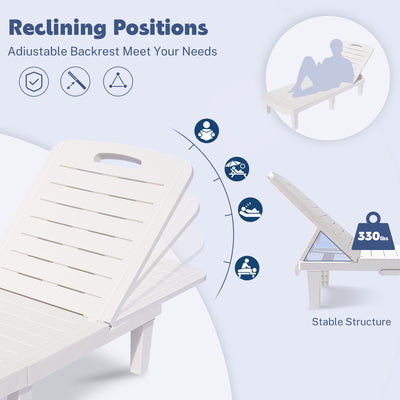 Segmart 2 Pieces Patio Chaise Lounge Furniture Set, Pool Reclining Chaise Chairs Set with Side Table, 5-Level Angles Adjust Backrest Outdoor Lounge, White, SS2122