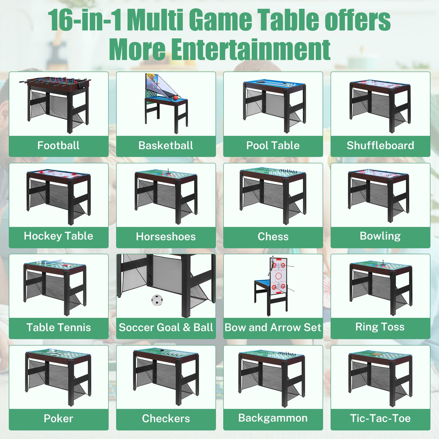 Segmart 16-in-1 Multi Combo Game Tables, Kids Compact Combination Game ...