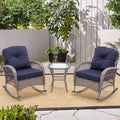 3PCS Outdoor Patio Furniture Rocking Chair Sets, Outdoor Poolside Bistro Chair Conversation Set w/ Table, 2 Rocking Chair, Removable Cushions, 275lbs, Navy, SS305