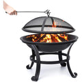 SEGMART 19.7'' Fire Pit for Patio, RoundSteel Fire Pit with Flame-Retardant Lid, Outdoor Metal Fire Pit with Poker, Multifunctional Heater/Grill/Ice Pit for Backyard Patio Garden BBQ Grill, SS11175