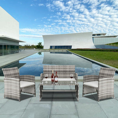 Outdoor Patio Sectional Sofa Set, 4 Piece Patio Furniture Set with 2 Chairs, 2 Footstools, 1 Coffee Table, All-Weather PE Rattan Outdoor Conversation Set for Backyard, Porch, Garden