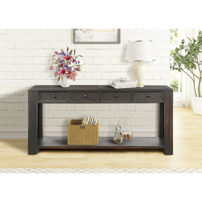 64'' x 15'' x 30'' Console Table with 4 Drawers, Wood Buffet Sideboard Desk with Bottom Shelf, Retro Tall Console Table Entryway Table Accent Table for Entryway, 99lbs, Black, S6533