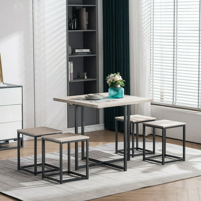 Metal and Wood Dining Table Set, Kitchen Compact Rectangular Dining Table with MDF Wood Tabletop and Sturdy Steel Frame, Industrial Modern Wood Dining Table and Bench with Steel Pipes, S9986