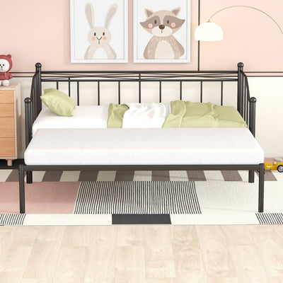 SEGMART Twin Size Metal Daybed with Pull Out Trundle, Modern 2 in 1 Sofa Bed for Kids Teens Adults, Metal Trundle Bed Frame for Bedroom Living Room Guest Room, No Box Spring Needed